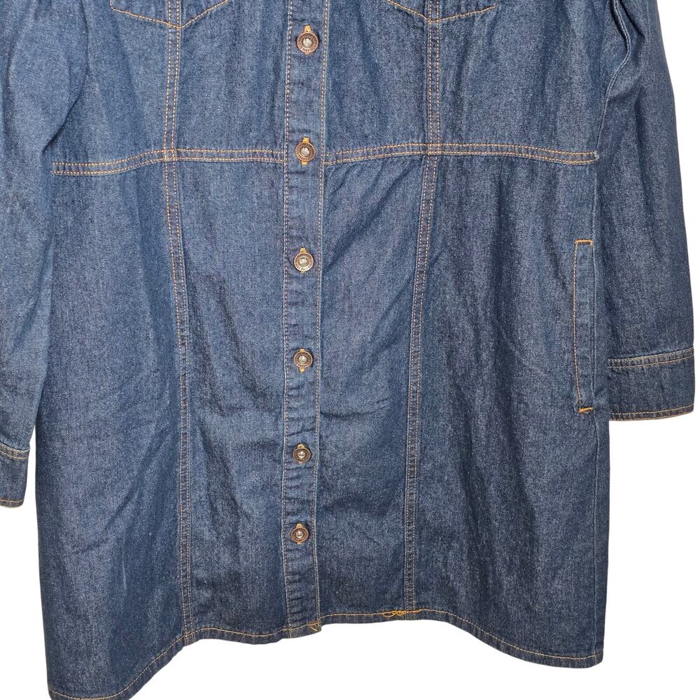 FRYE Denim Shirt Dress Women L Navy Western Core Long Sleeve Collar Button Front - Picture 7 of 7